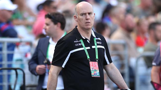 South Sydney Doctor Andrew McDonald at work during the NRL elimination final match between the Rabbitohs and the Newcastle Knights at ANZ Stadium in Sydney on Sunday. Picture: Getty Images