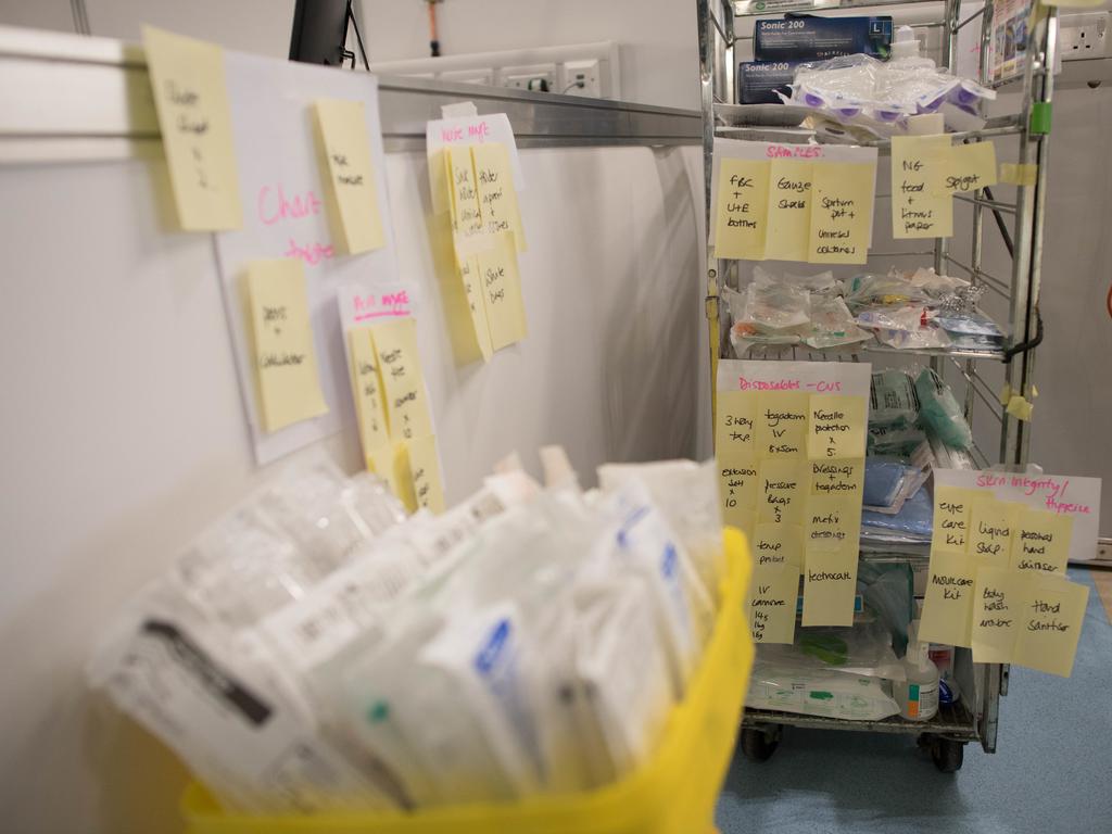 New equipment which has been loaned from other hospitals. it is labelled and ready for use. Picture: Stefan Rousseau – WPA Pool/Getty Images.