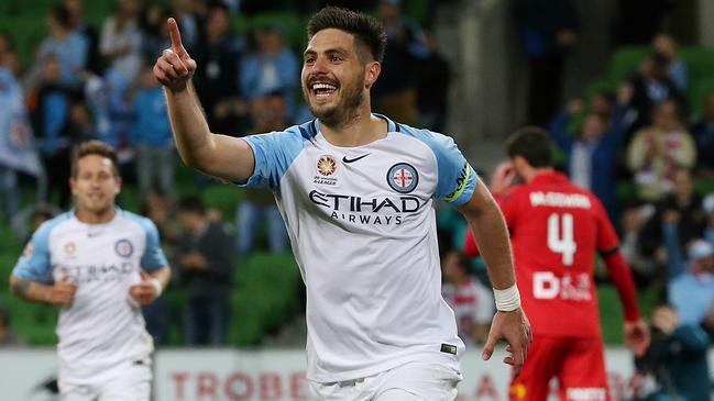 Bruno Fornaroli celebrates a goal. Picture: George Salpigtidis