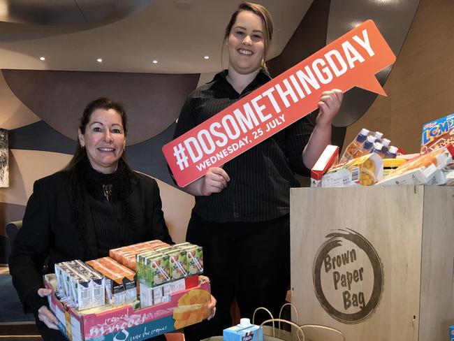 St Marys Rugby League Club marketing coordinators Yvette Haines and Madelaine Caruana ahead of Do Something Day. The club is taking food donations for disadvantaged kids as part of the Brown Paper Bag campaign with Christ Mission Possible.