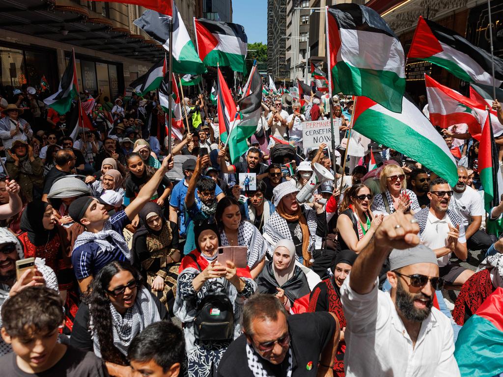 Pro-Palestinian protesters marching in Sydney to condemn Israel’s invasion of Gaza. Picture: NCA NewsWire / David Swift