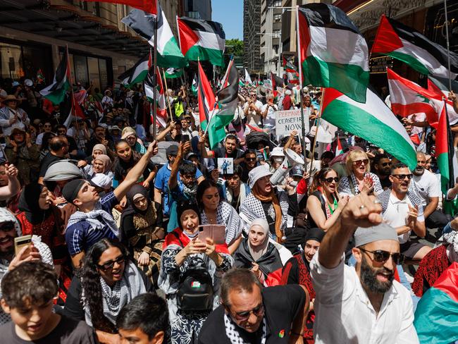 Pro-Palestinian protesters marching in Sydney to condemn Israel’s invasion of Gaza. Picture: NCA NewsWire / David Swift