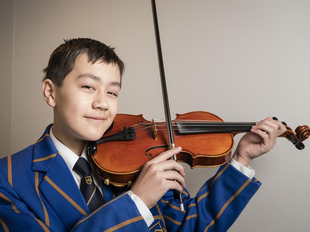 Nathan Green before competing in string sections of the 77th City of Toowoomba Eisteddfod at Empire Theatres, Thursday, July 27, 2023. Picture: Kevin Farmer