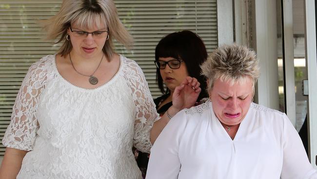 The family of Michael Welsh, who died in a mud rush at a Queenstown copper mine in 2014, leave the Burnie Court in distress. Picture: CHRIS KIDD.