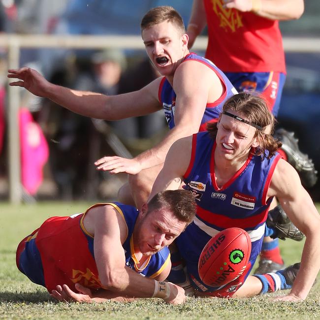 Marong was too desperate for Pyramid Hill in the Loddon Valley grand final at Mitiamo. Pictures: Yuri Kouzmin