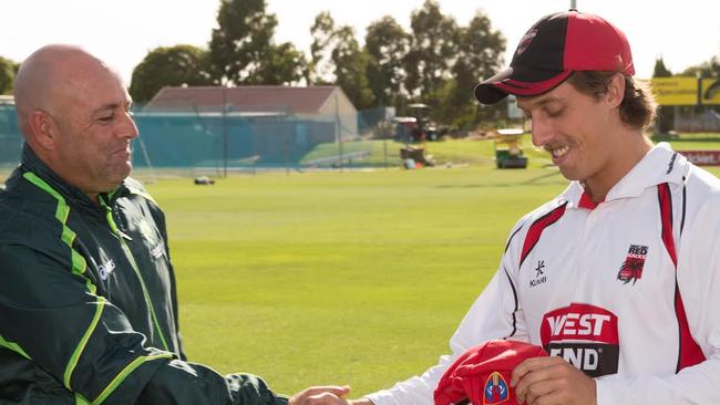 Jake Lehmann with his dad, Darren Lehmann.