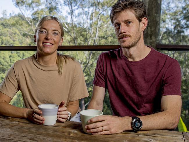 Indianna Franke, 34, and her husband Radd Peters, 38, run their own pilates/physio small business and they recently suffered income hits. It prompted them to get better deals on their financial products including mortgage and utilities. Picture:  Jerad Williams