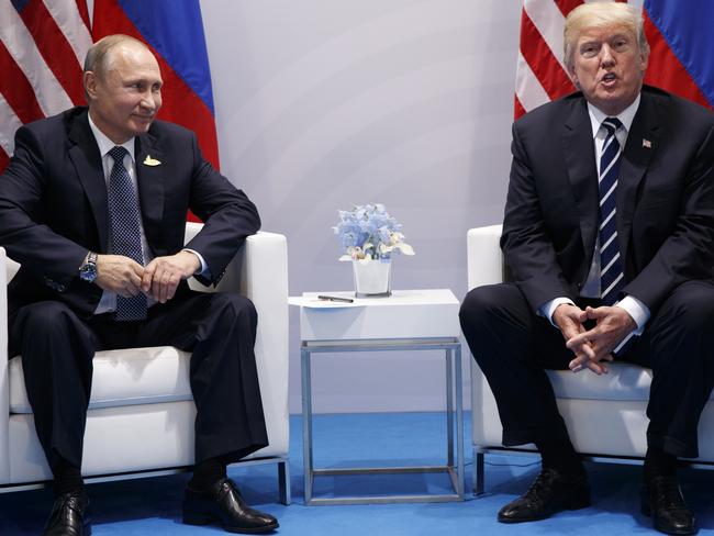 The Russian and US leaders pictured meeting on the sidelines of the G20 earlier this year. Picture: Evan Vucci/AP