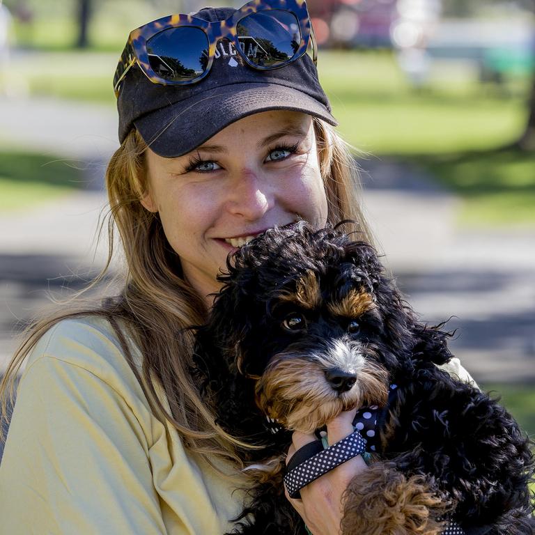 <p>Faces of the Gold Coast at Paradise Point. Paige Jenkinson with her dog Elvis. Picture: Jerad Williams</p>