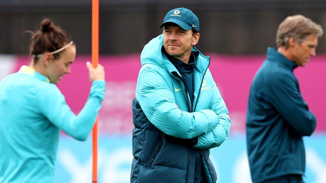 Australian coach Tony Gustavsson looks on during an Australia Matildas training session on Sunday Picture: Getty Images