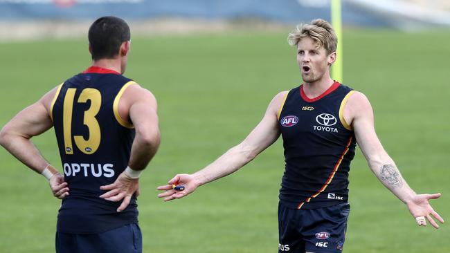 Taylor Walker and Rory Sloane train at West Lakes. Picture: SARAH REED