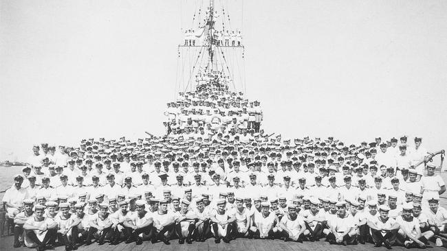 The crew of the HMAS Sydney in July 1940 after the successful action against the Italian cruiser Bartolemeo Calleoni. Picturet: Australian War Memorial