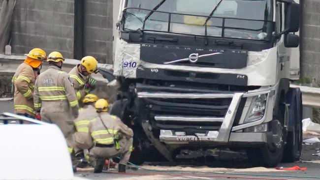 The Eastern Freeway crash that killed four police officers and shocked the nation. Picture: AAP Image/Scott Barbour