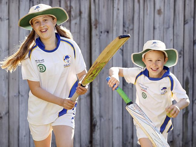 DAILY TELEGRAPH - Pictured in Hunters Hill today is Daniel 9 and Sophie Mitchell 11, who are hoping that the cricket season will be saved as the state comes out of lockdown in October. Picture: Tim Hunter.