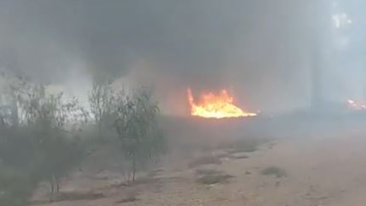 A fire captured on the video shown to the Coroners court.