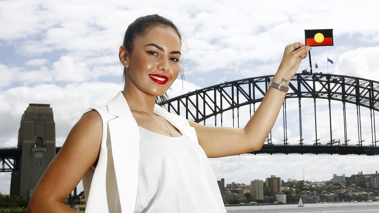 Young Aboriginal woman Cheree Toka started a petition to get an Aboriginal flag permanently placed on top on the Sydney Harbour Bridge. Picture: John Appleyard