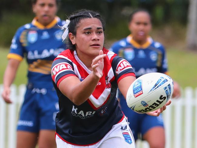 Roosters dummy-half Anneka Wilson during their win over Parramatta Eels earlier this season. (Photo by Jeremy Ng/Newscorp)