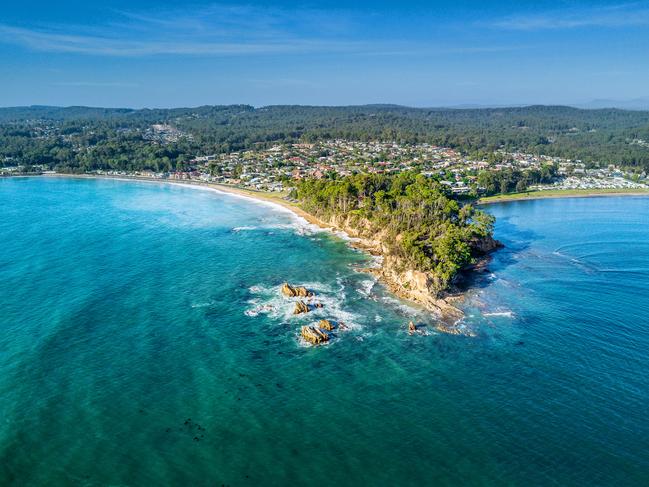 Scenic aerial Views of part of Batemans Bay, located on the south coast of NSW Australia