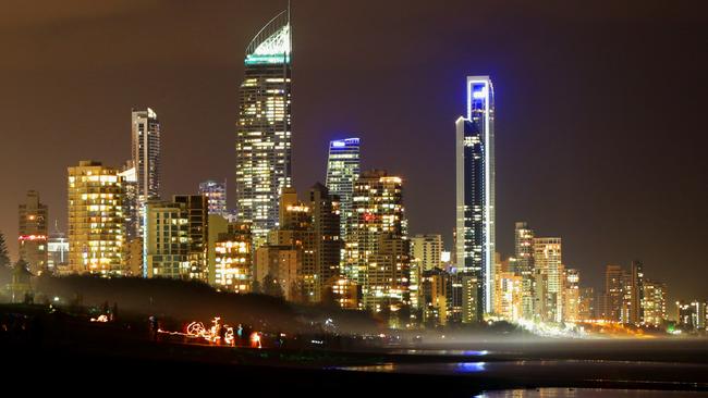 NEWS- The Gold Coast skyline by night. The shot was taken from Mermaid Beach looking north to Surfers Paradise at 745pm. Pic by Luke Marsden.