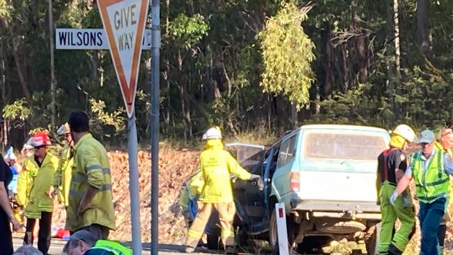 The scene of a fatal crash involving a school bus and a 4WD at Wolvi on Tuesday afternoon. Photos: Scott Kovacevic