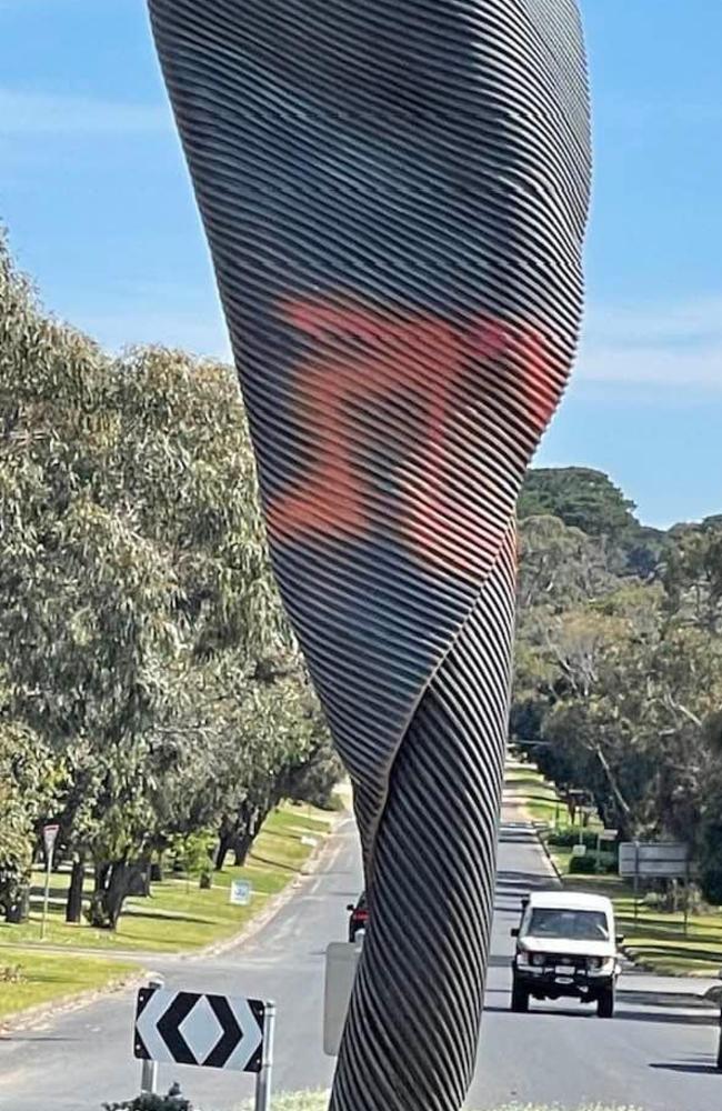 Nazi symbols on the I Am sculpture in Flinders. Picture: supplied