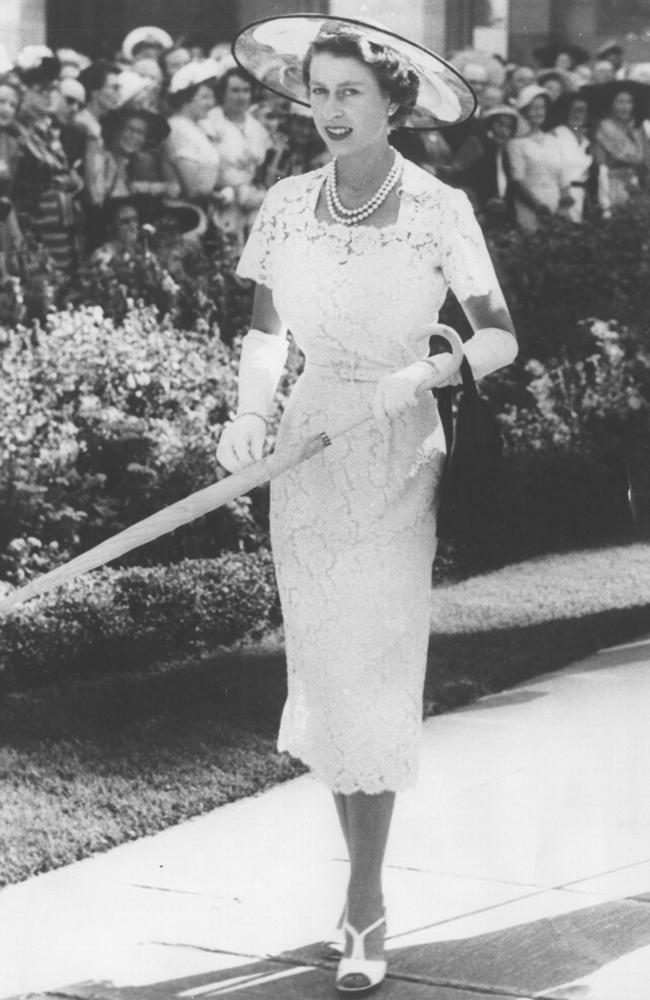 Queen Elizabeth II during a tour of Australia in 1954.