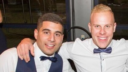 Steven Jadon and co-accused Matt Newall at Mr Jadon's wedding in 2015. Picture: Facebook