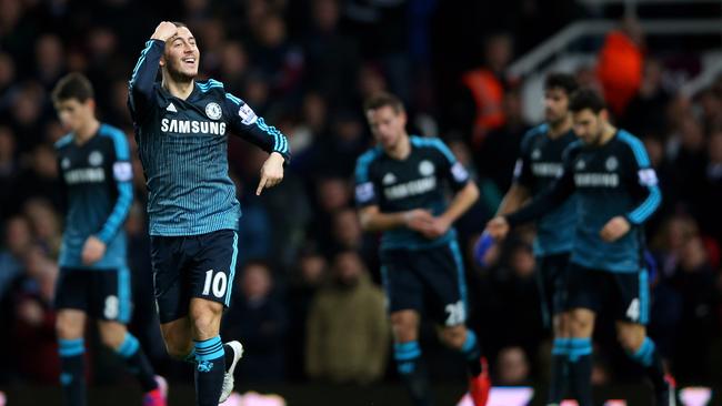 Eden Hazard enjoys his goal.