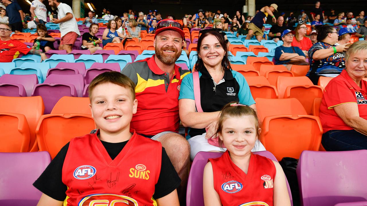 Nate Grimstone, Dannielle Wright, Izach Grimstone and Izabella Grimstone at the Gold Coast Suns match vs Western Bulldogs at TIO Stadium. Pic: Pema Tamang Pakhrin