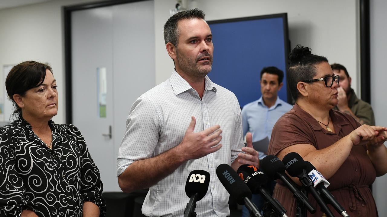 Adam Baillie, State Member for Townsville, speaks to the media at the press conference held at Townsville's local Disaster Management Centre on Friday February 7. Picture: Shae Beplate.