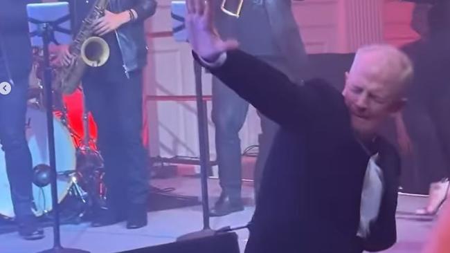 Deputy chair of Prince's Trust Australia, Ian Smith, dances and does 'the worm' in front of Rita Ora's performance at the Prince's Trust Global Gala in New York. Picture: Instagram