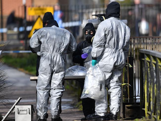 Police in the UK during an investigation into a nerve-agent attack on a former Russian spy. Picture: AFP/Ben Stansall