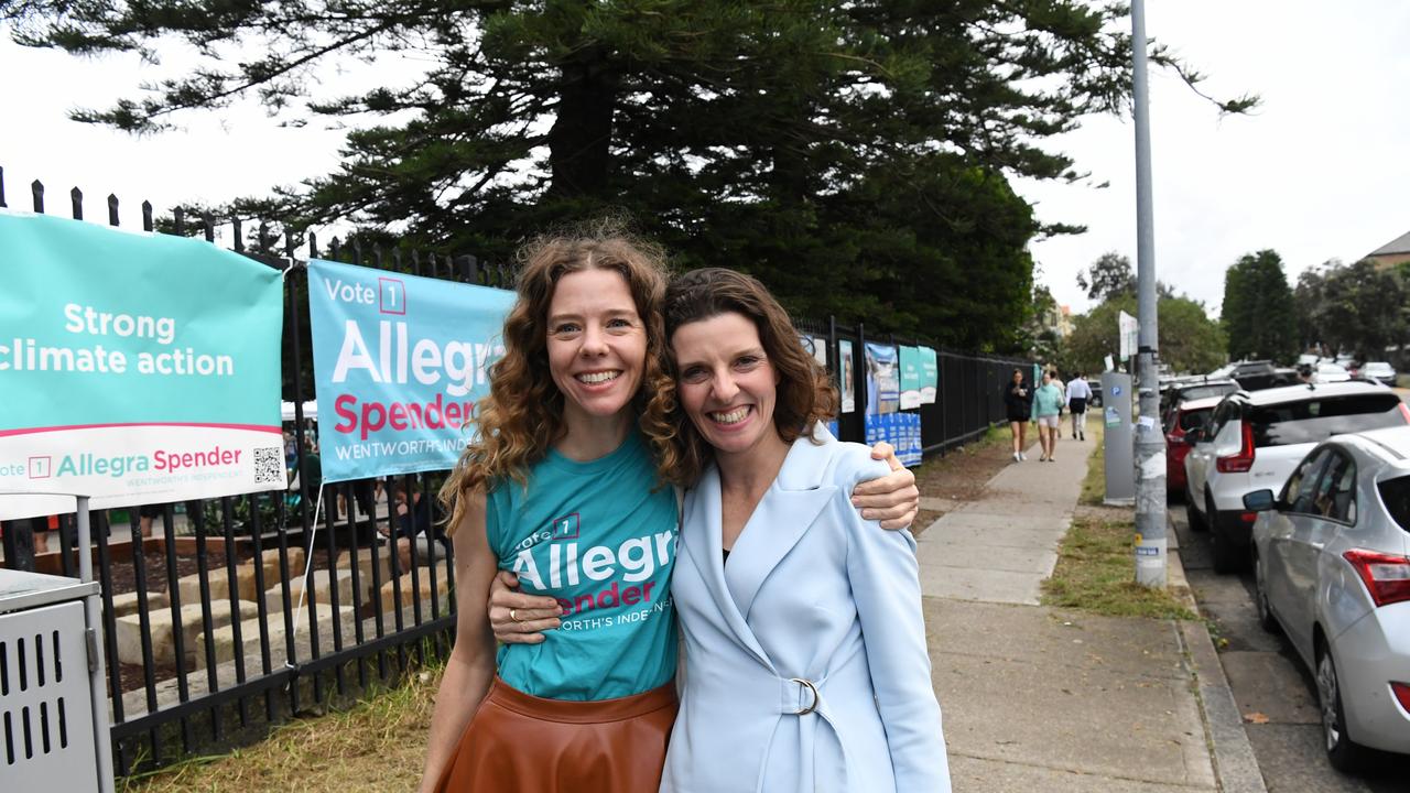 Allegra Spender appears with her sister Bianca Spender on election day. Picture: James D. Morgan/Getty Images.