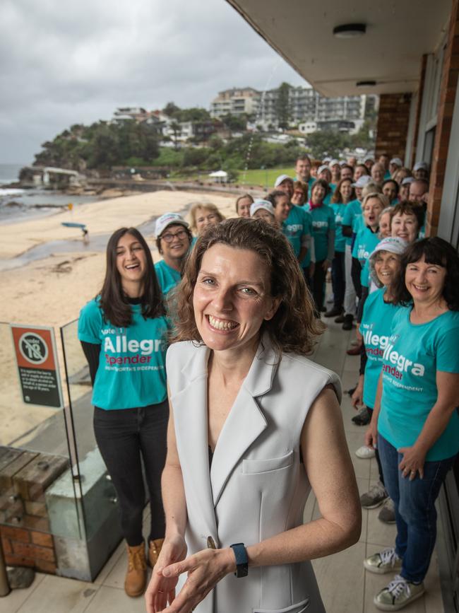 Allegra Spender and her supporters gather at Bronte Surf Life Saving Club. Picture: Julian Andrews.