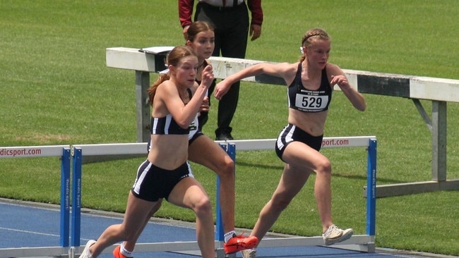 Charlotte Jenvey of Somerville House with fellow hurdles competitors.