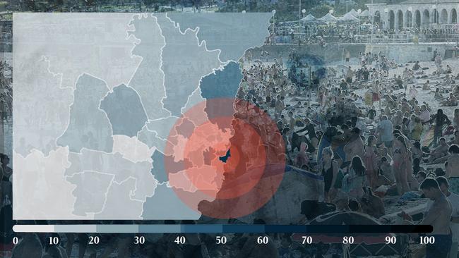 Sydney’s eastern suburbs, including Bondi Beach, have emerged as a coronavirus hotspot in NSW.