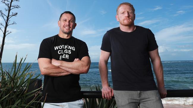 Head Noise podcast host James Graham, right, has interviewed NRL great Matthew Johns, left, about concussion and its potential long-term effects. Picture: John Feder