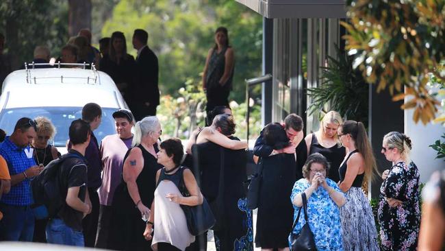 Family of Marie van Beers grieve at the Tweed Heads Memorial Gardens and Crematorium. She was allegedly murdered. Picture: Scott Powick