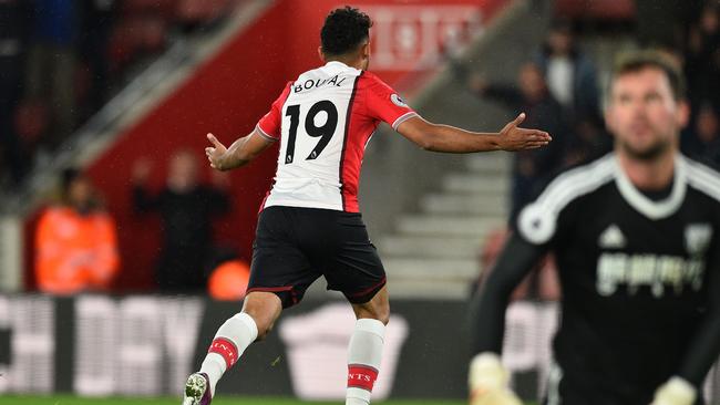 Southampton's Moroccan midfielder Sofiane Boufal celebrates scoring.