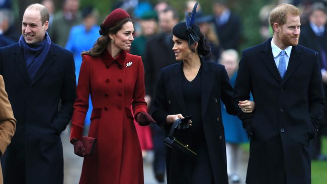 Prince William, Duke of Cambridge, Catherine, Duchess of Cambridge, Meghan, Duchess of Sussex and Prince Harry, Duke of Sussex. (Photo by Stephen Pond/Getty Images)