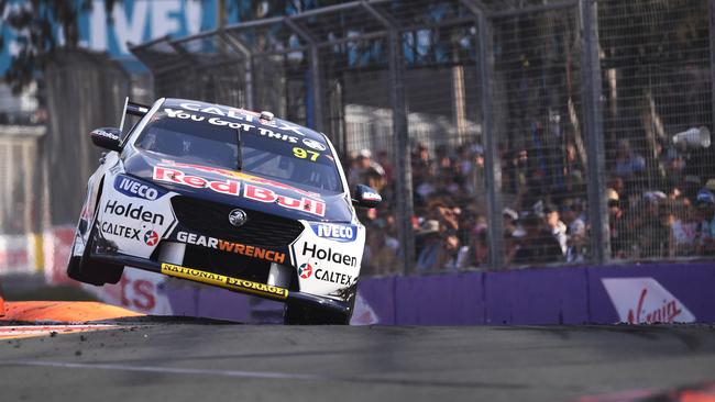 Shane van Gisbergen drives the Red Bull Holden Racing Team Holden to victory in Race 27 of the 2019 Virgin Australia Supercars Championship round at the Vodafone Gold Coast 600 at Surfers Paradise on the Gold Coast, Sunday, October 27, 2019. (AAP Image/Dave Hunt)