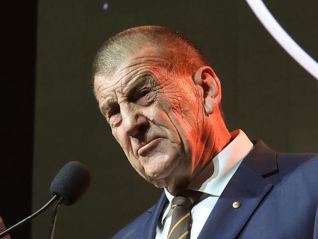 Hawthorn FC holding the 2022 Peter Crimmins Medal at Crown Casino. Club President Jeff Kennett addresses the crowd. Picture: Ian Currie