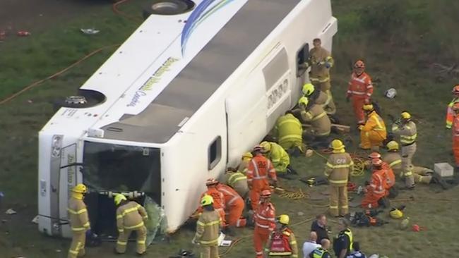 The bus was transporting students from Exford Primary School. Picture: 9News