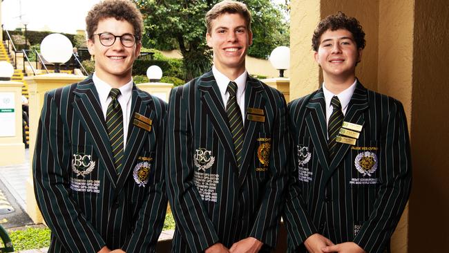 Brisbane Boys College captains, Fergus Mils, James Alexander and Angus Seeto. Picture: Brody Grogan