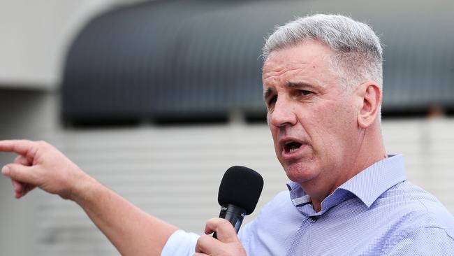 Queensland opposition spokes person for Police and Corrective Services Dale Last was the only member of parliament to attend the Crime & Justice Action Group organised rally outside Member for Cairns Michael Healy's office on Spence Street. Picture: Brendan Radke