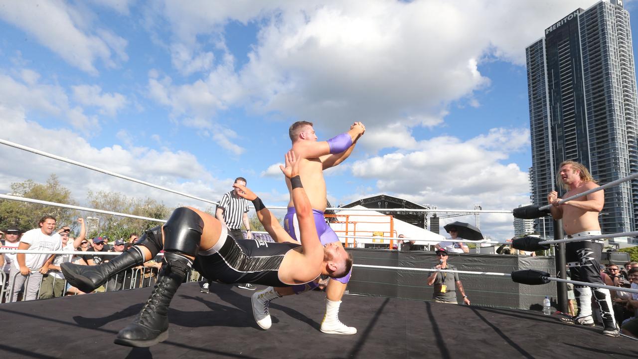 Wrestling at the Smashing Pumpkins concert. Picture: Richard Gosling