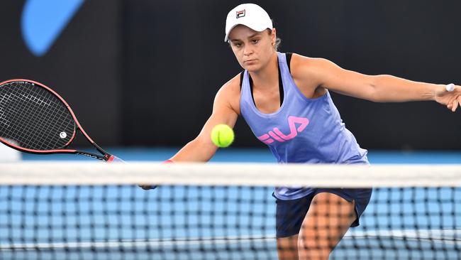 Ash Barty practices in Brisbane on Tuesday. Picture: AAP