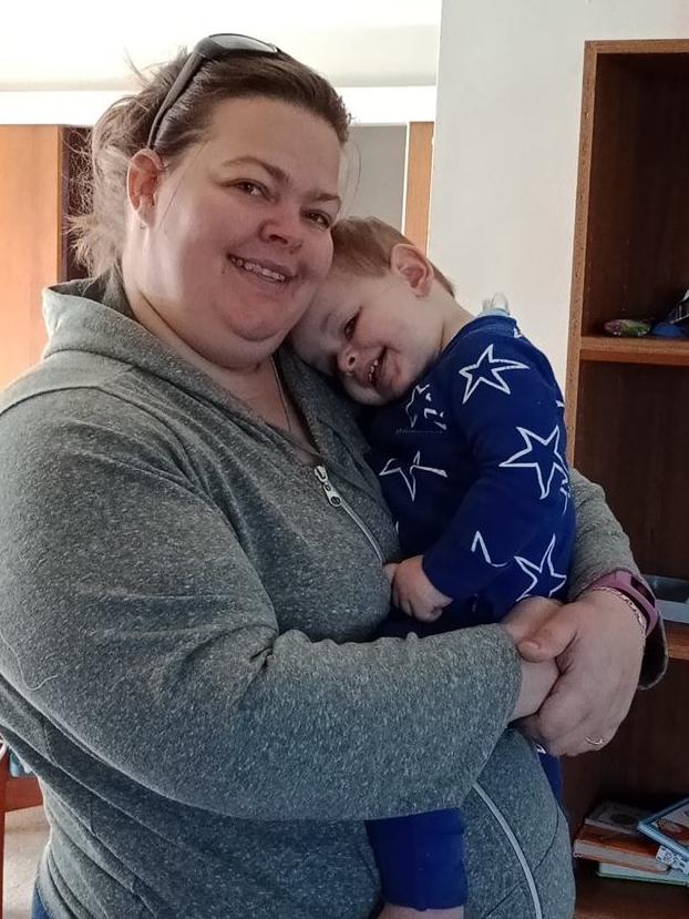 Kerrie Munday with her son Cameron. She was cutting up strawberries for him when she found the needle.