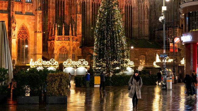 A closed Christmas market next to Stephen's Cathedral in Vienna, Austria. Picture: AFP