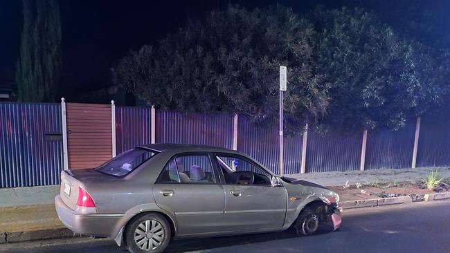 The car was missing its front right wheel when it was stopped on Diagonal Rd at Warradale early on Saturday, June 10. Picture: SA Police